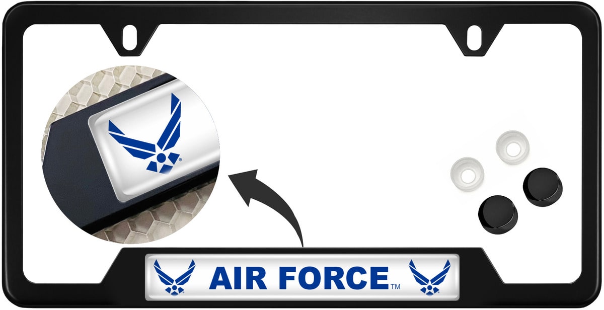 USAF - U.S. Air Force Symbol - Stainless Steel Black 2-hole Car License Plate Frame